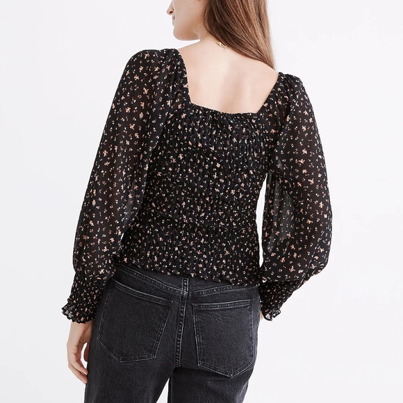 Madewell Georgette Lucie Bubble-Sleeve Smocked Top in Stem Scatter - Picture 2 of 6